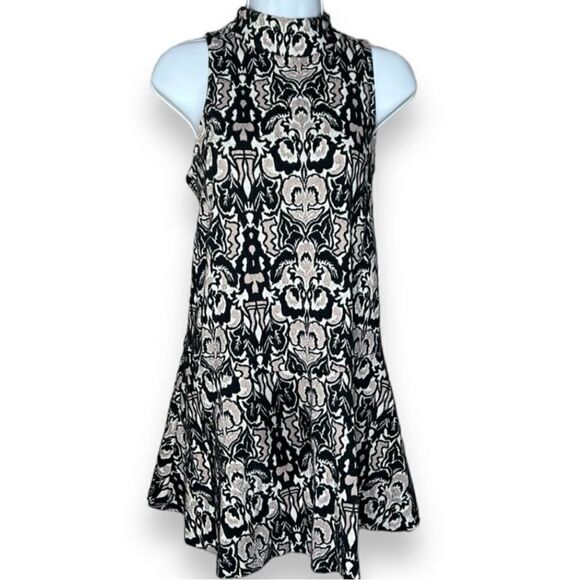 Free People Amelia Jacquard Knit Mock Neck Mini Dress, Size Med Black/Tan/White - Picture 9 of 12